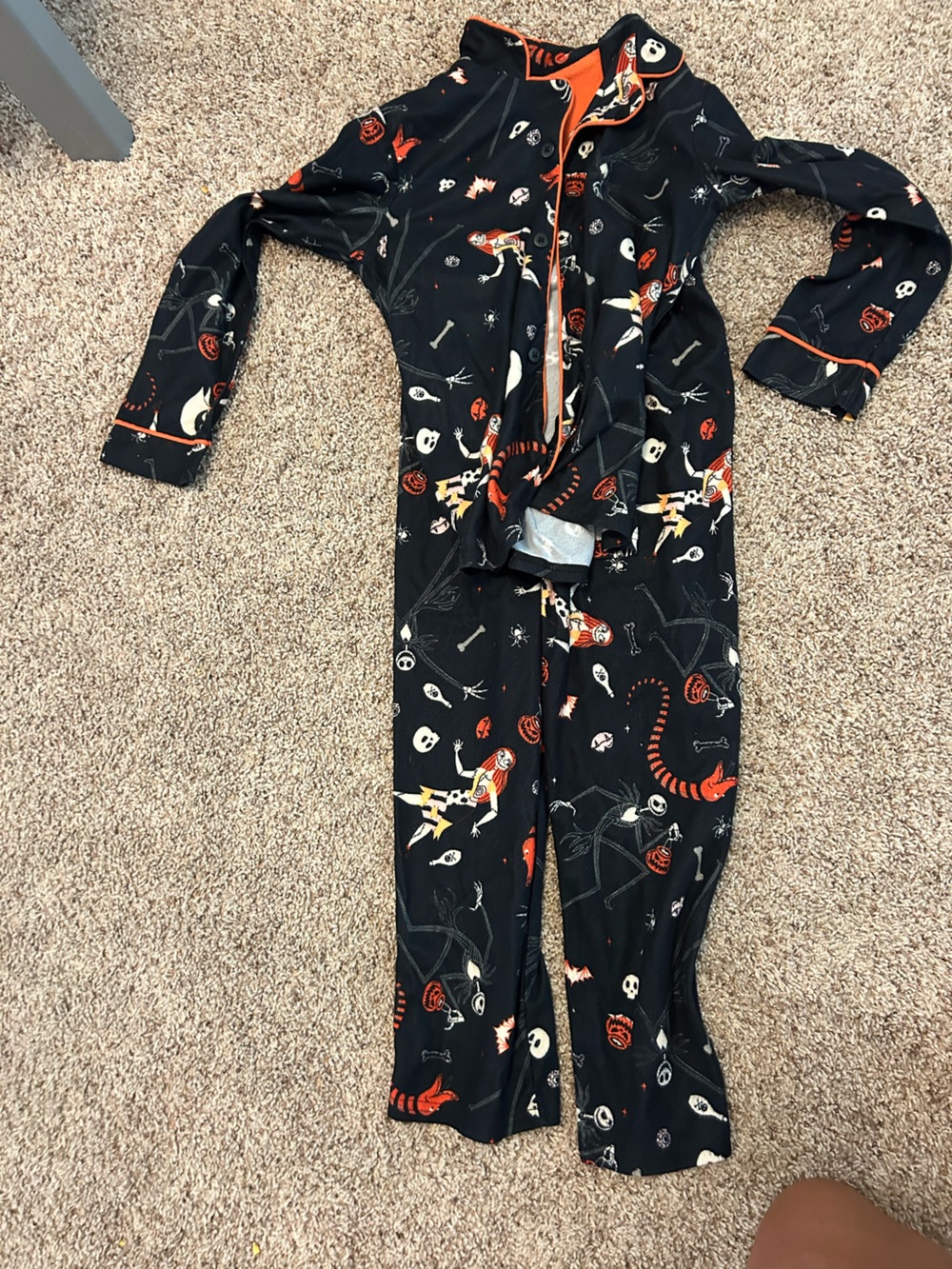 Disney Jack and SallyKids Black Halloween Skeleton Print Pajamas